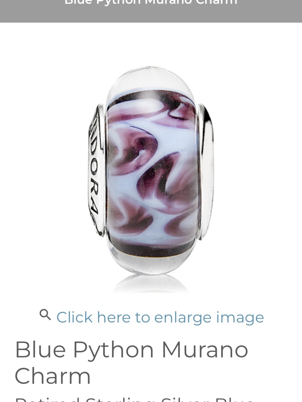 Pandora Blue Python Murano Charm - Picture 5 of 7